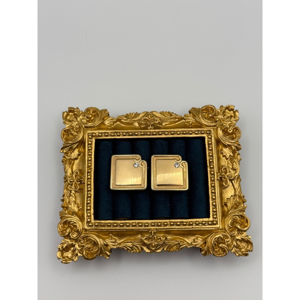 Swank Cufflinks OS Gold Square Rhinestone Vintage Mid Century Modern MCM Formal